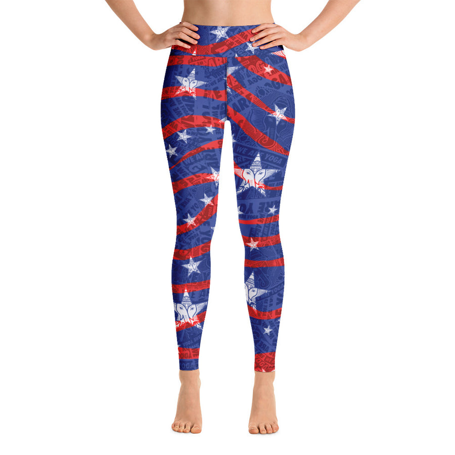 YYDGH Women's Yoga Running Pants American Flag Leggings Stripes Patriotic  High Waisted Soft 4th of July Stretchy Pants Red M